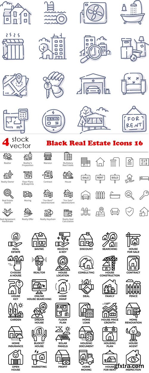 Vectors - Black Real Estate Icons 16