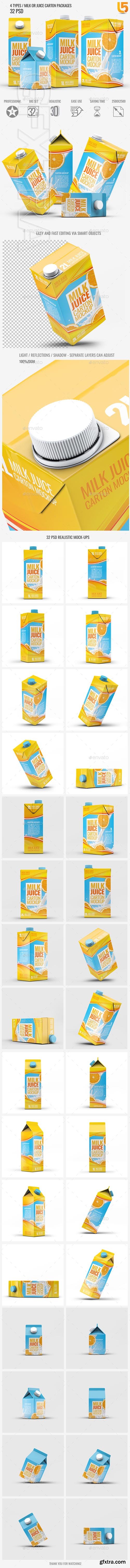 GraphicRiver - 4 Types Milk Juice Cartons Bundle Mock-Up 22600320