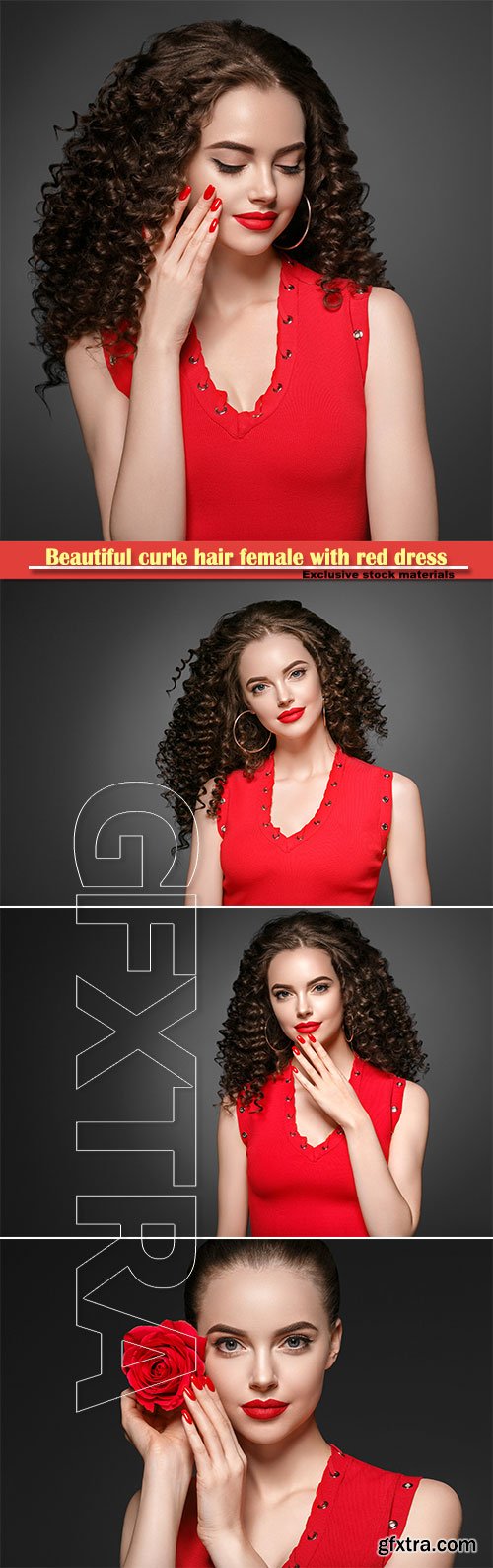 Beautiful curle hair female with red dress