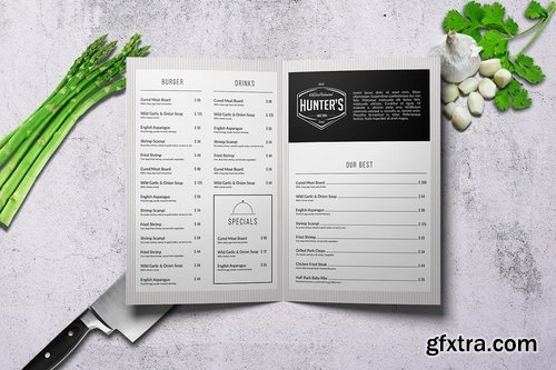 A4 Bifold Minimal Food Menu - 2 Color Versions