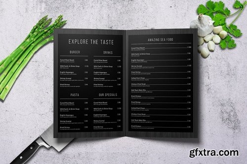 A4 Bifold Minimal Food Menu - 2 Color Versions