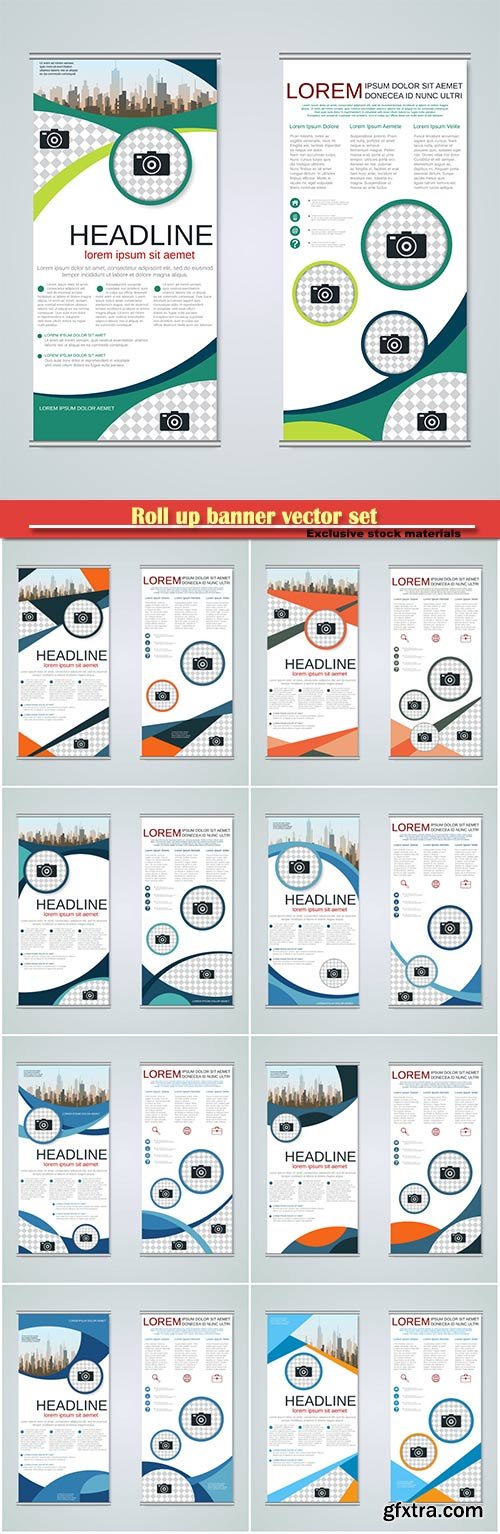 Roll up banner vector set