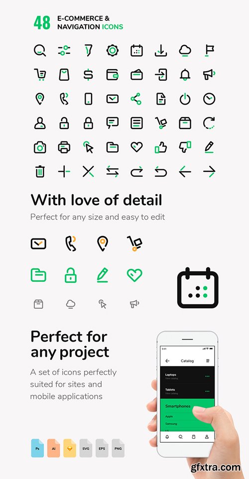 48 E-commerce & Navigation Vector Icons Set [Ai/EPS/SVG/PSD/PNG/Sketch]