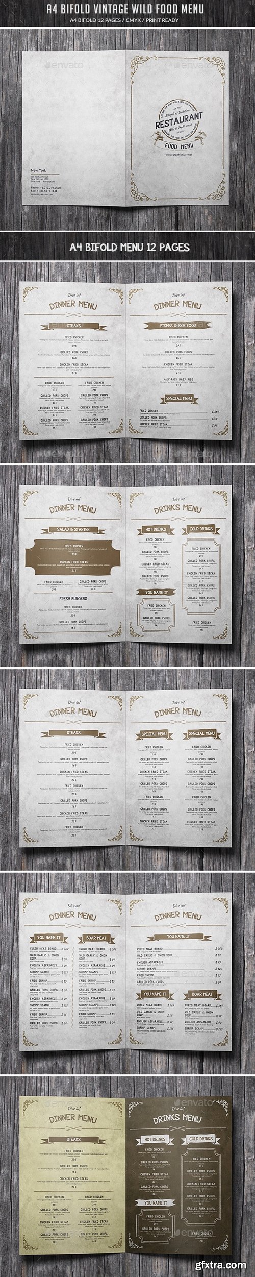 Graphicriver - A4 Bifold Vintage Wild Food Menu 15720896