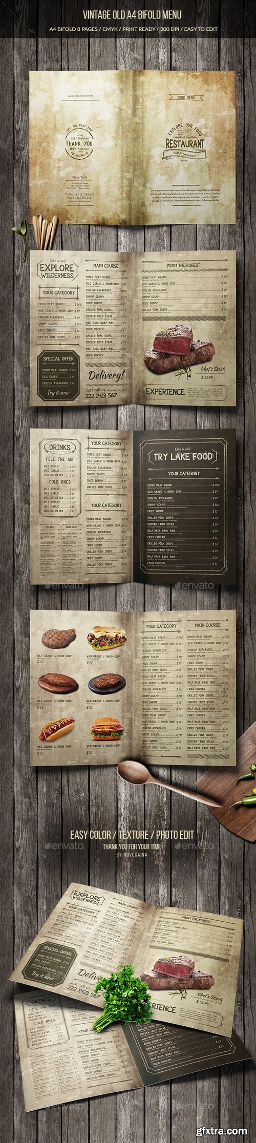 Graphicriver - Vintage Old A4 Bifold Menu (8 pages) 17463404