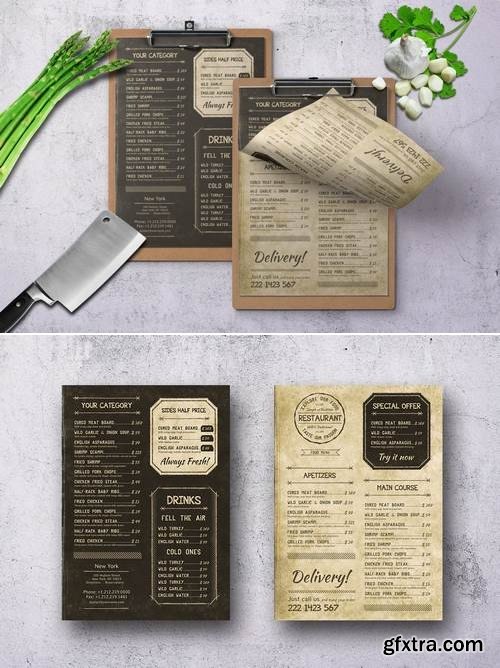 Retro Vintage Single Page Menu A4 & US Letter