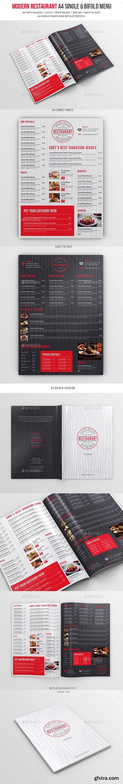 Graphicriver - Modern Restaurant A4 Single And Bifold Menu 19268726