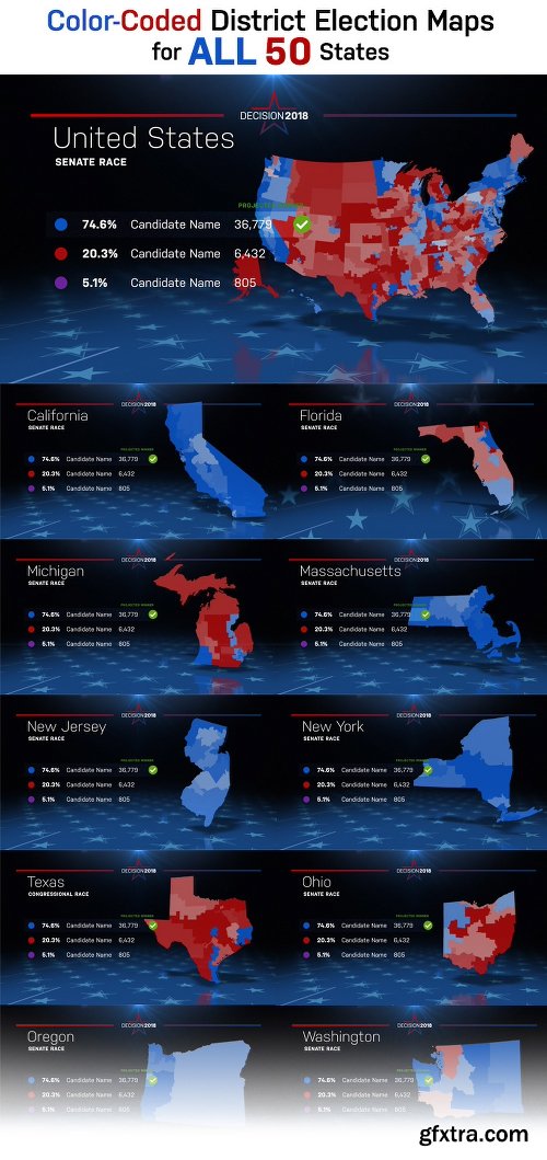 Videohive 2018 Midterm Election Map | State Congressional Districts 22714175