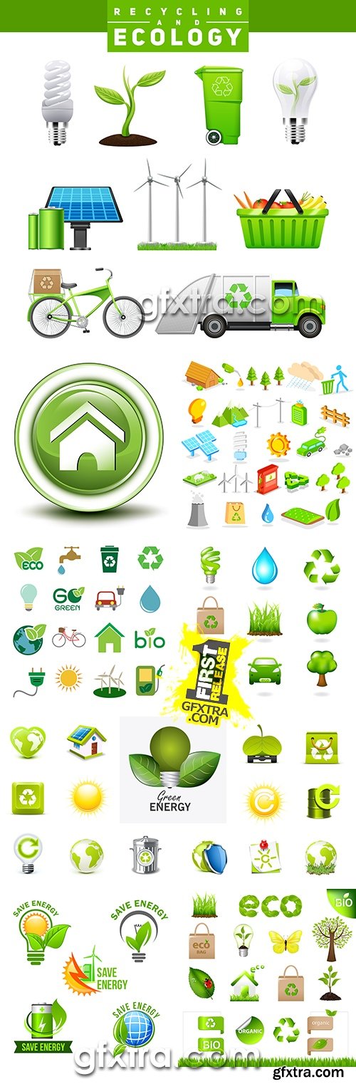 Ecological nature green bio collection icons and elements