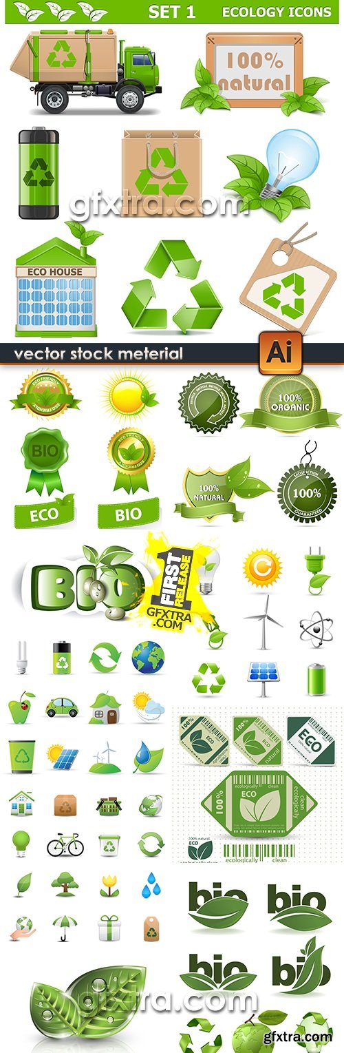 Ecological nature green bio collection icons and elements