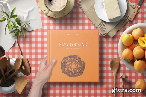 Square Cook Book Mockup - Kitchen Set