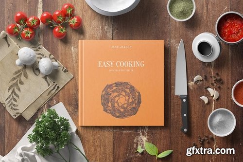 Square Cook Book Mockup - Kitchen Set