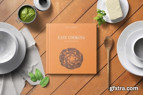 Square Cook Book Mockup - Kitchen Set