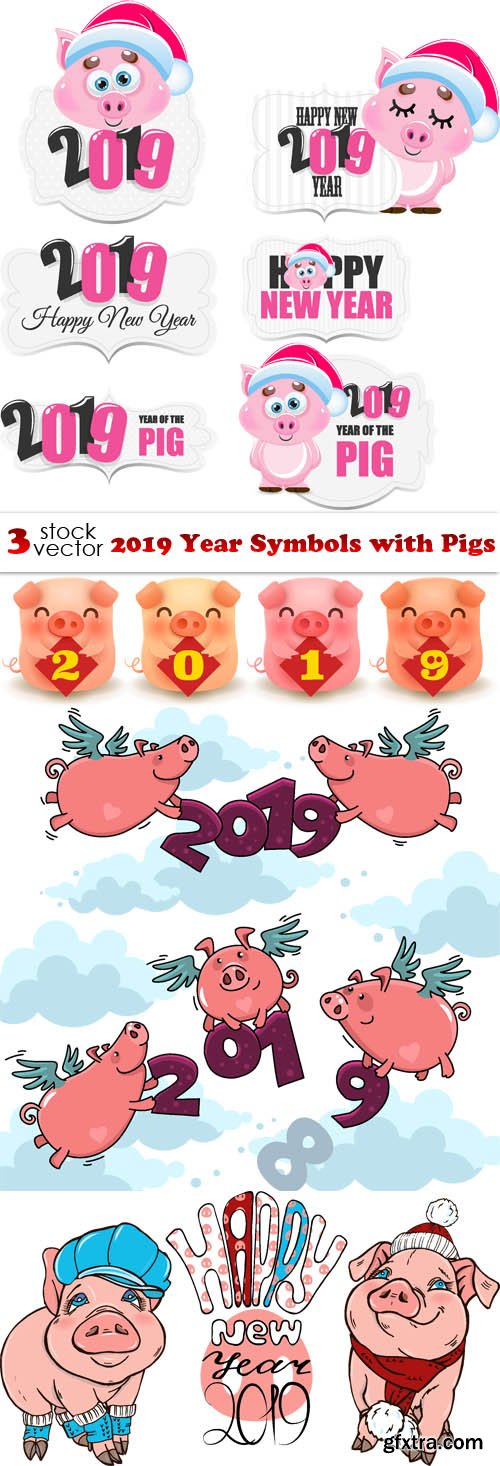 Vectors - 2019 Year Symbols with Pigs