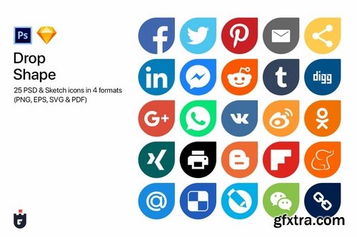 25 Most Popular Social Media Icons in 6 shapes