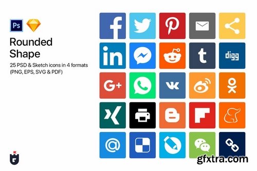 25 Most Popular Social Media Icons in 6 shapes