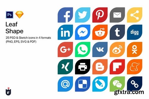 25 Most Popular Social Media Icons in 6 shapes