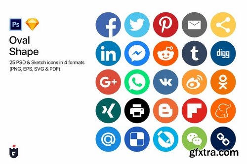 25 Most Popular Social Media Icons in 6 shapes