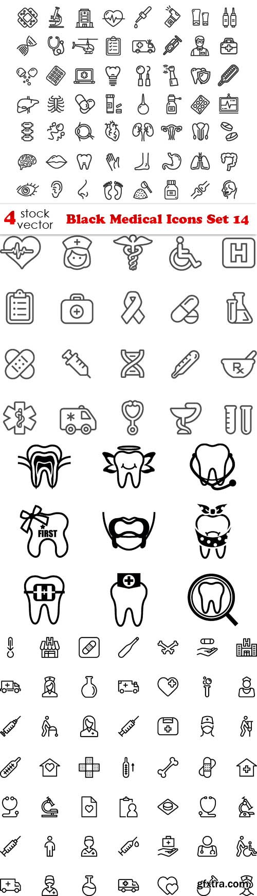 Vectors - Black Medical Icons Set 14