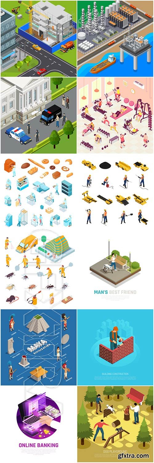 Isometric conceptual vector composition, infographics template # 43