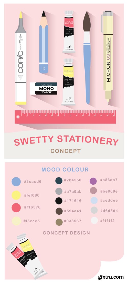 Swetty Stationery Concept in Vector