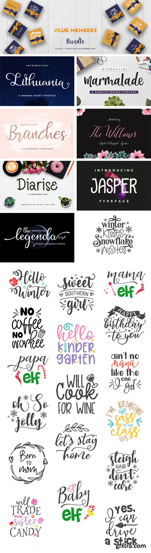 Designbundles - 7 Fonts & 15 Vectors Bundle [TTF/OTF/EPS/SVG/DXF] Worth 200$