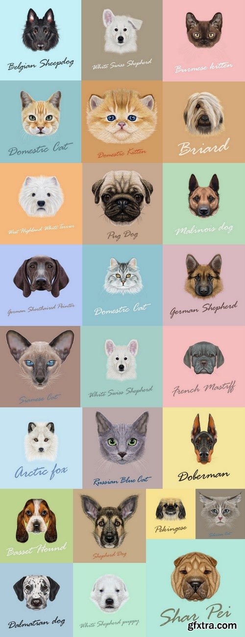 Cat dog animal head 25 EPS