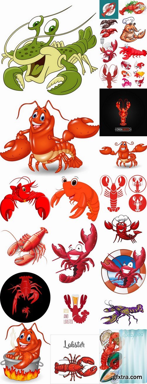 Lobster cancer crab seafood cartoon vector image 25 EPS