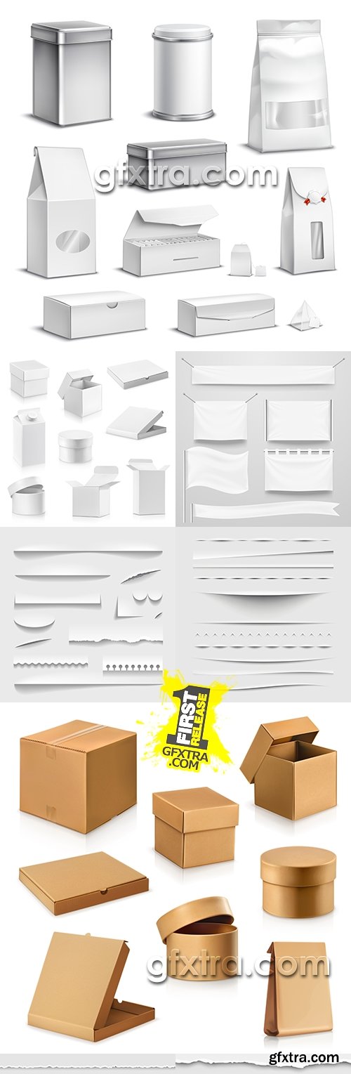 Container and paper boxes packing realistic design illustration