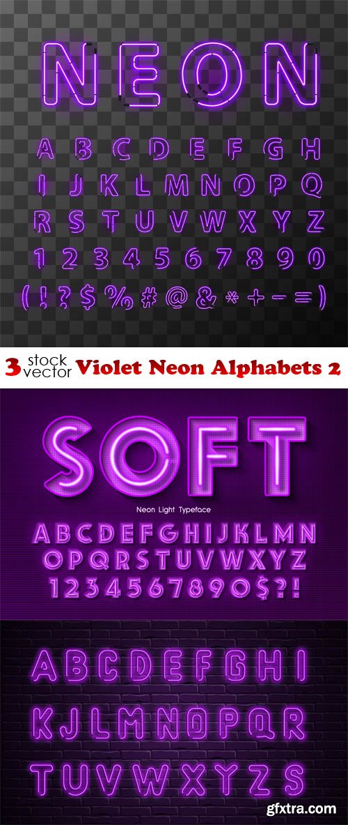 Vectors - Violet Neon Alphabets 2