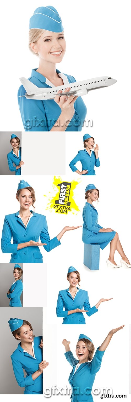 Stewardess of airplane with the shining smile in uniform