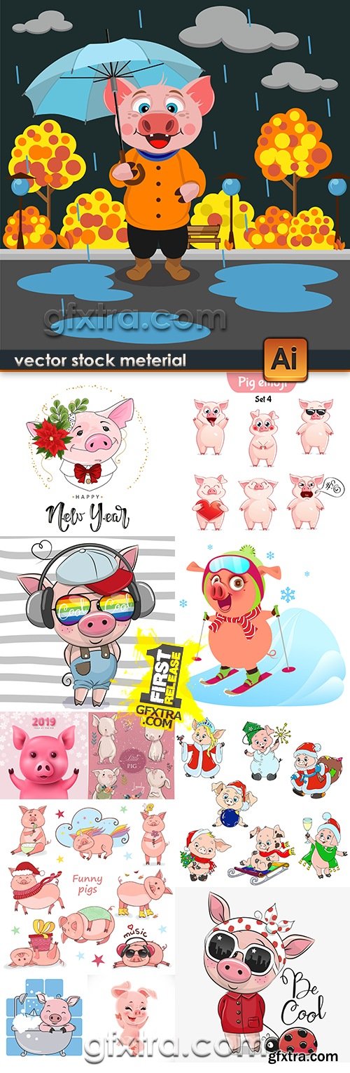 Pig funny cartoon animal collection illustration