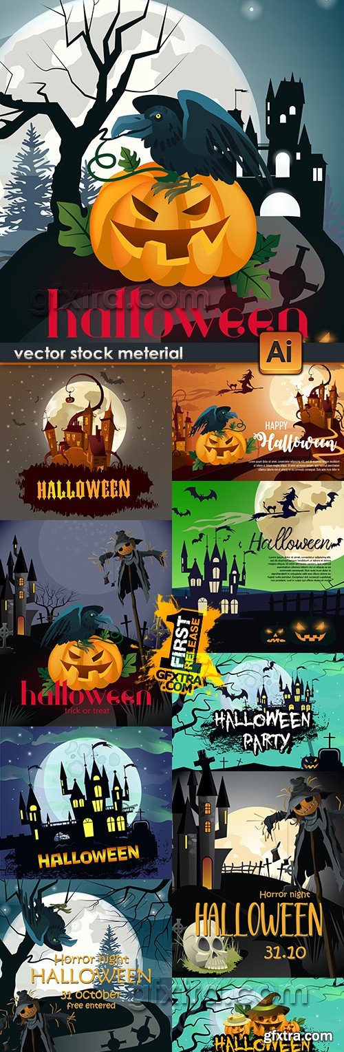 Happy Halloween holiday cartoon illustration collection 19