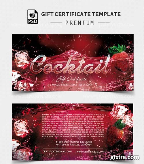 Cocktail Gift Certificate V1 2018 PSD Template