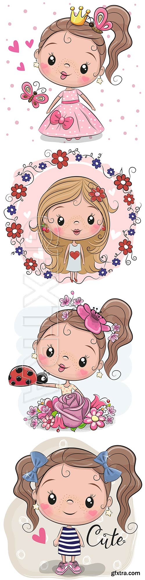 Cute cartoon girl on a vector background