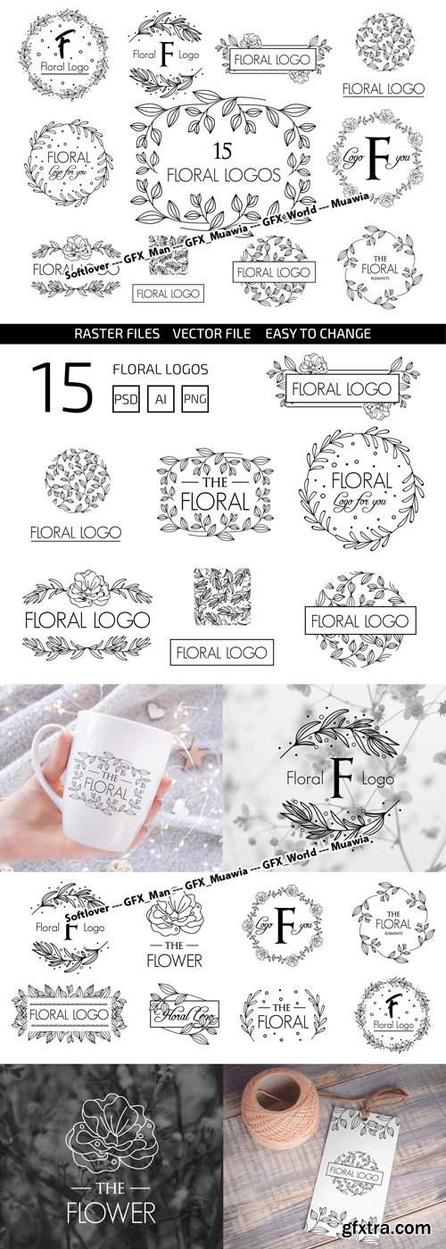 15 Floral Logos in Vector [Ai/PSD]