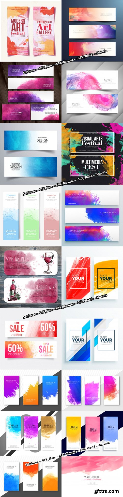 Colorful Abstract Art & Watercolor Banners Collection in Vector [Ai/EPS]