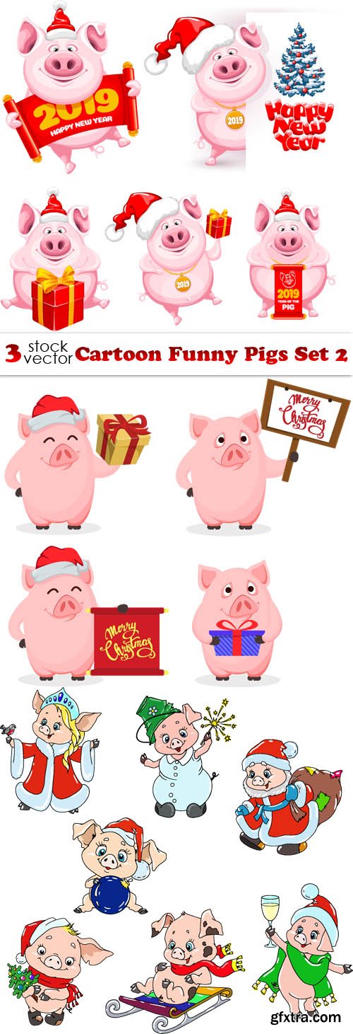 Vectors - Cartoon Funny Pigs Set 2