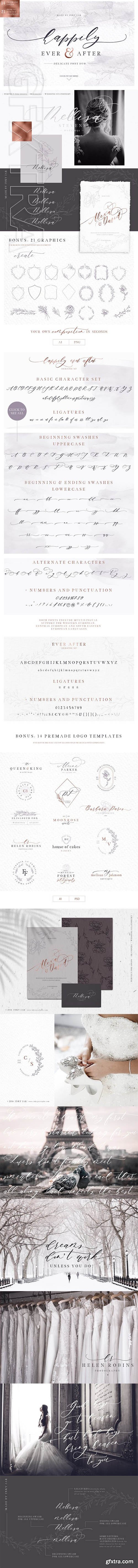 CreativeMarket - Happily ever after Font Duo + Extras 3035835