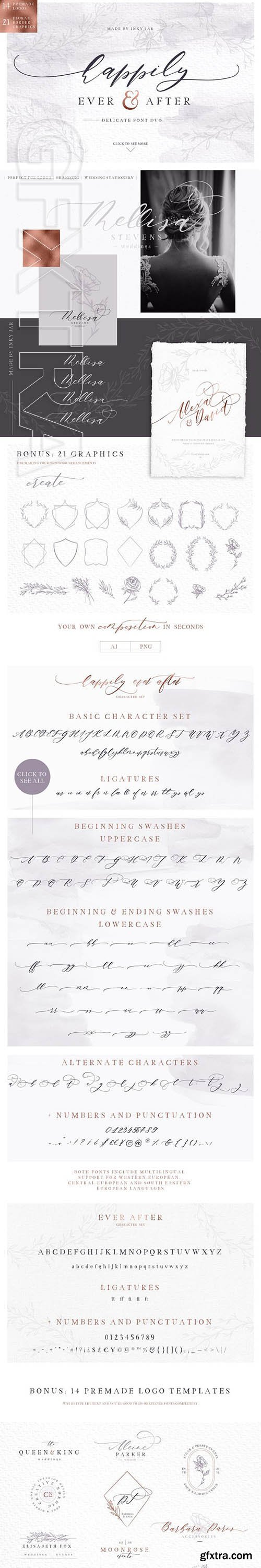 CreativeMarket - Happily ever after Font Duo + Extras 3035835