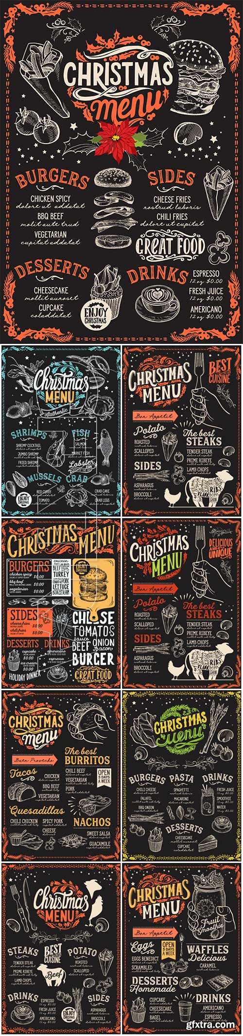 Christmas vector menu for restaurant, food template