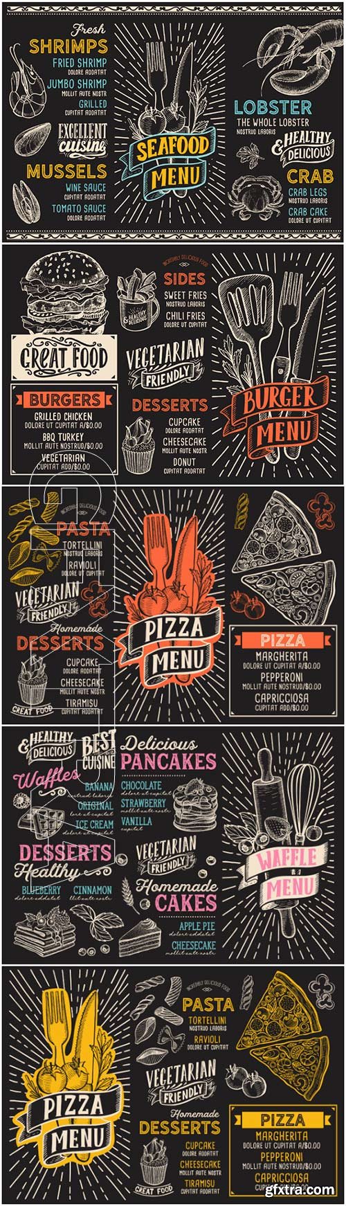 Menu template for restaurant with doodle hand-drawn graphic