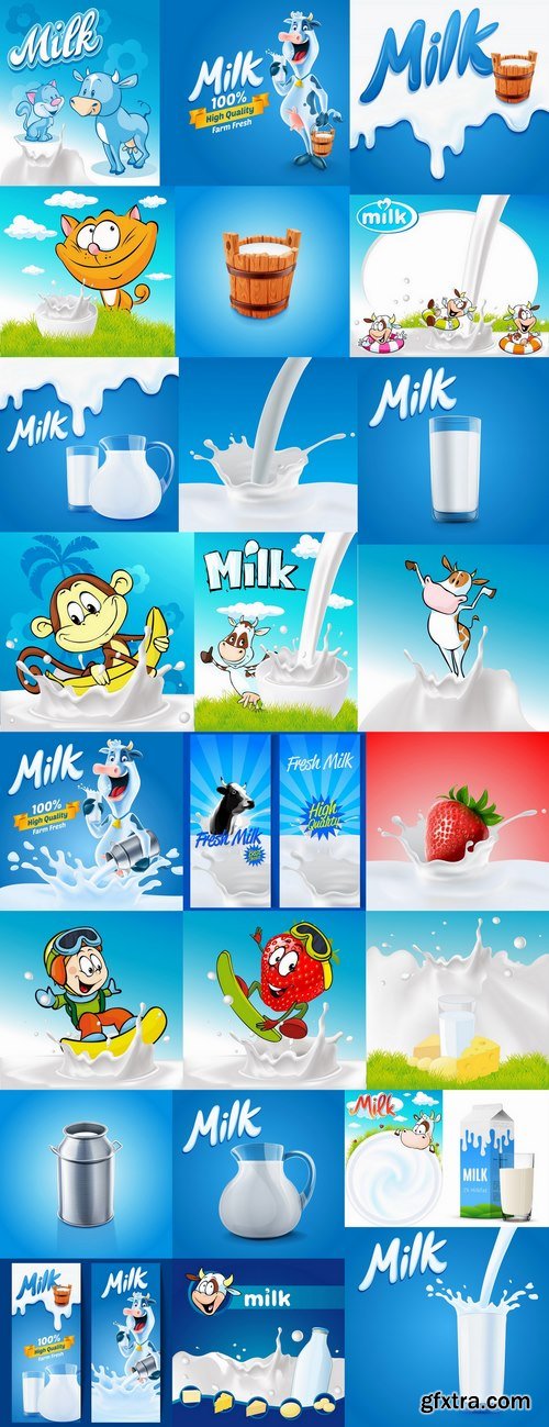 Fruit milk cow vector image 25 EPS