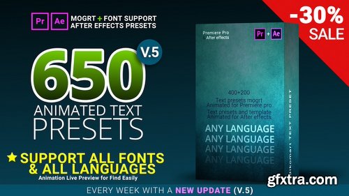 Videohive 650 Text Presets for Premiere Pro & After Affects 22508370