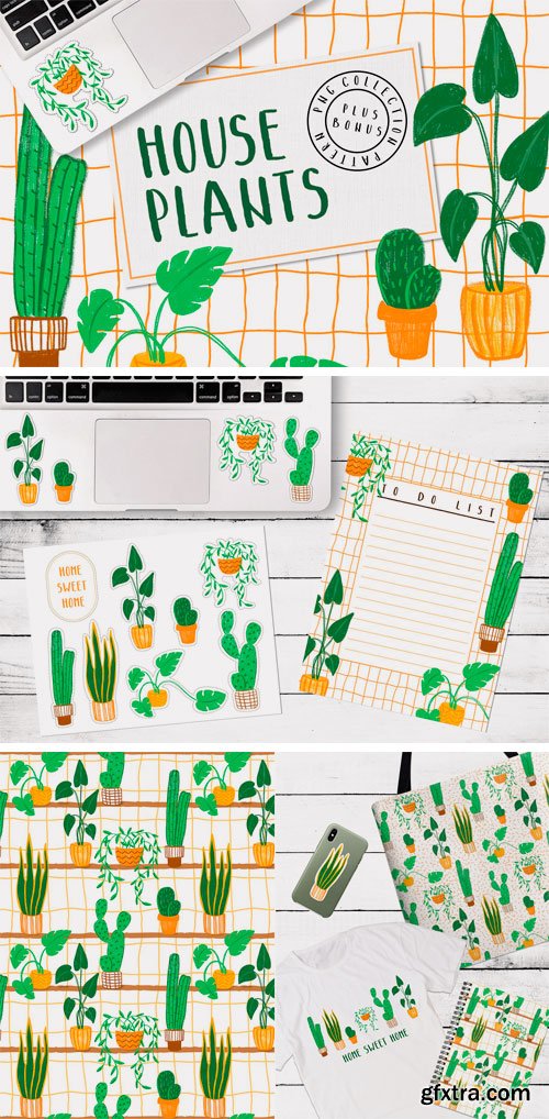 CM - HOUSEPLANTS – PNG & Patterns Pack 2916669