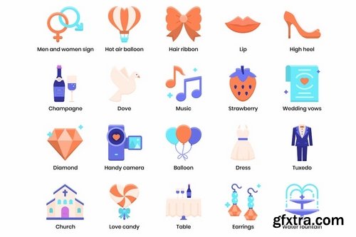 88 Wedding Flat Icons