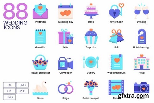 88 Wedding Flat Icons