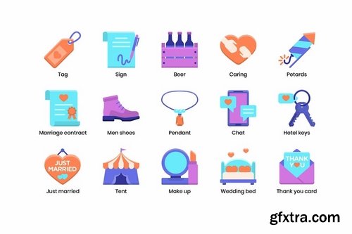 88 Wedding Flat Icons