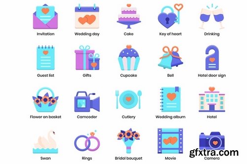 88 Wedding Flat Icons