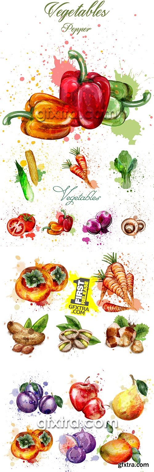 Watercolor realistic juicy fruit collection illustration